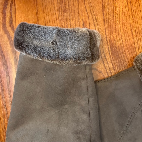 GALLERY COATS 2X NWT Smoke Faux Shearling Trim Coat  Plush Fur Collar & Cuffs - Picture 3 of 7